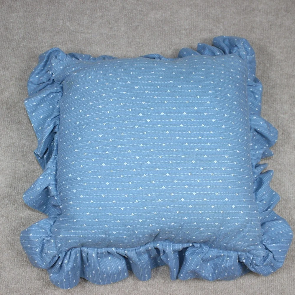 Handmade Quilted Dresden Plate Ruffle Throw Pillow Blue Pink Floral Country 14